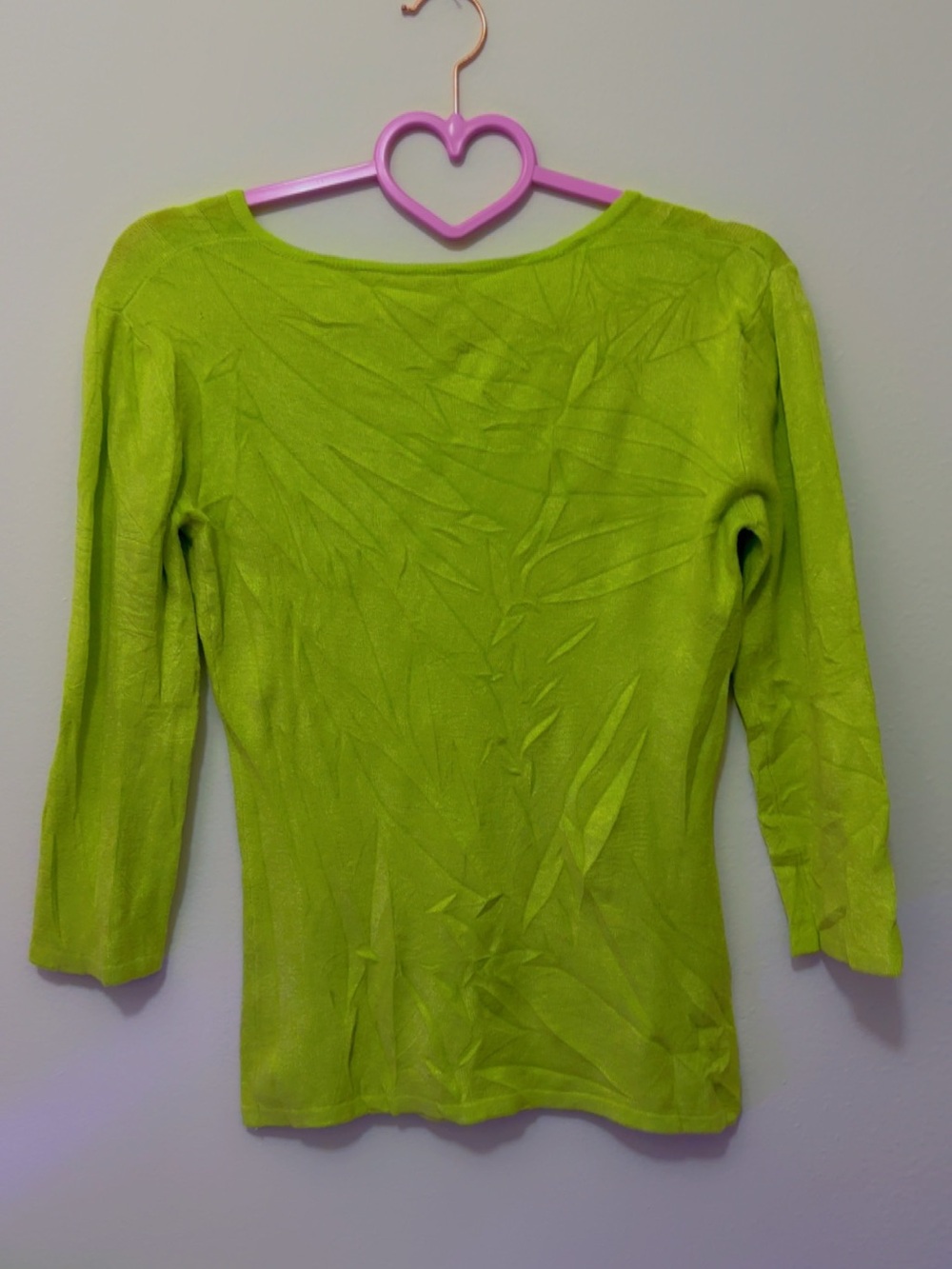 monaco Lime Green V-Neck Three-Quarter Sleeve Knit Top - Picture 3 of 4